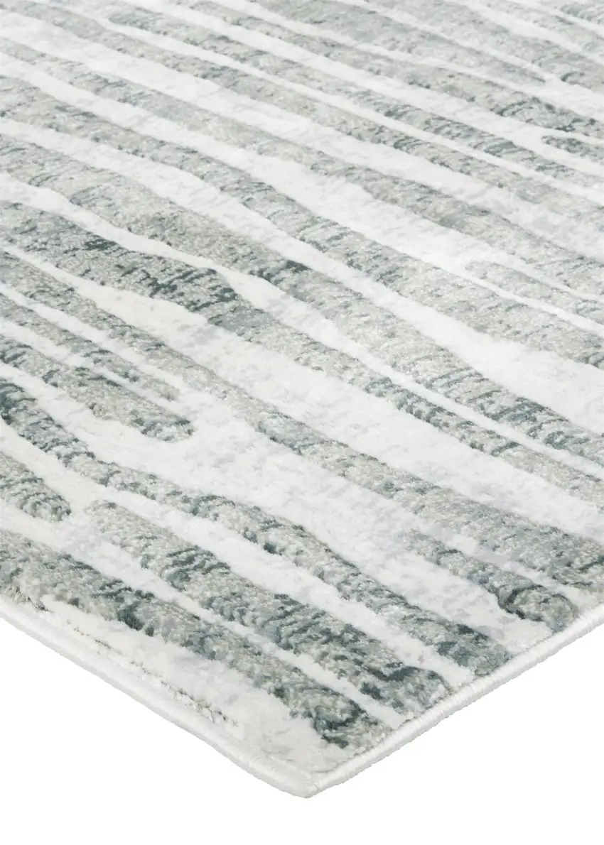 Gray Green And Ivory Striped Distressed Stain Resistant Area Rug Photo 4