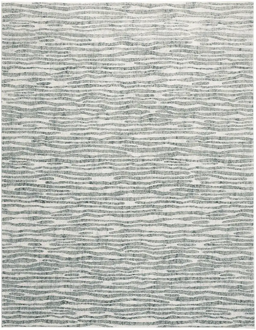 Gray Green And Ivory Striped Distressed Stain Resistant Area Rug Photo 1