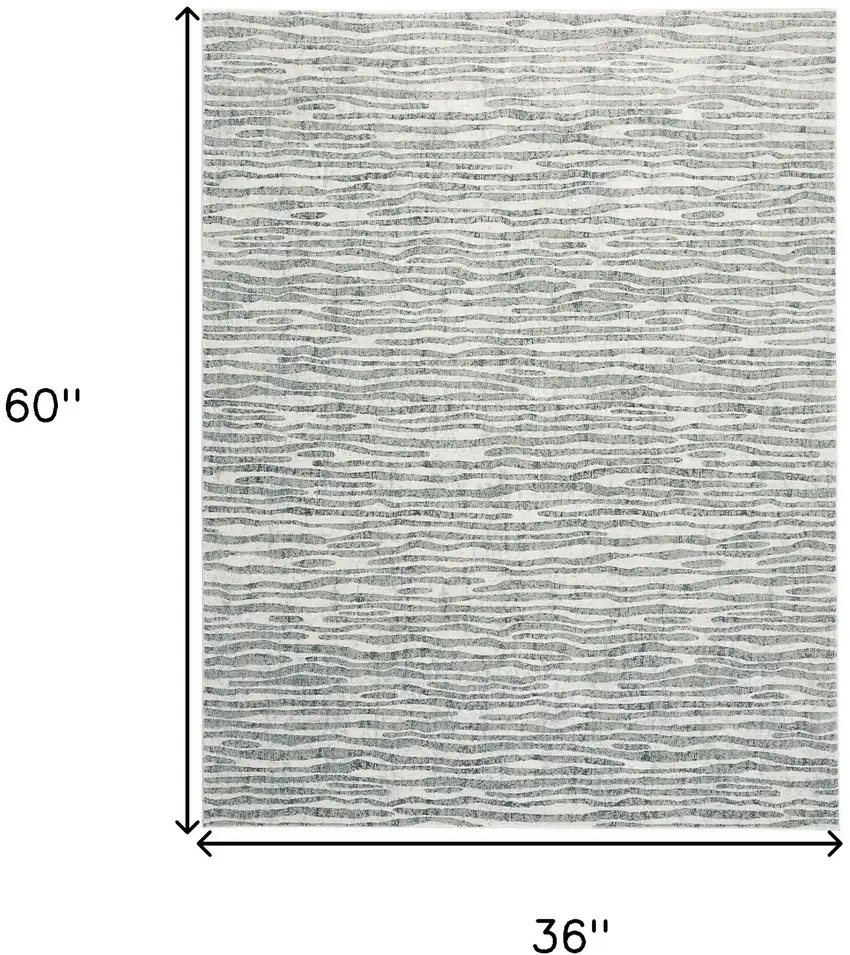 Gray Green And Ivory Striped Distressed Stain Resistant Area Rug Photo 8