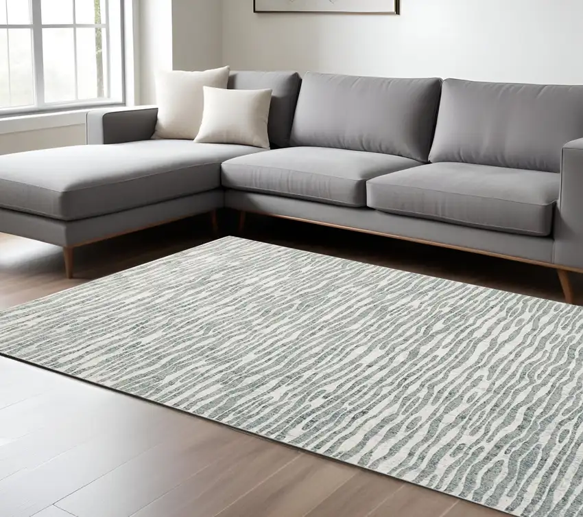 Gray and Ivory Striped Distressed Non Skid Area Rug Photo 1