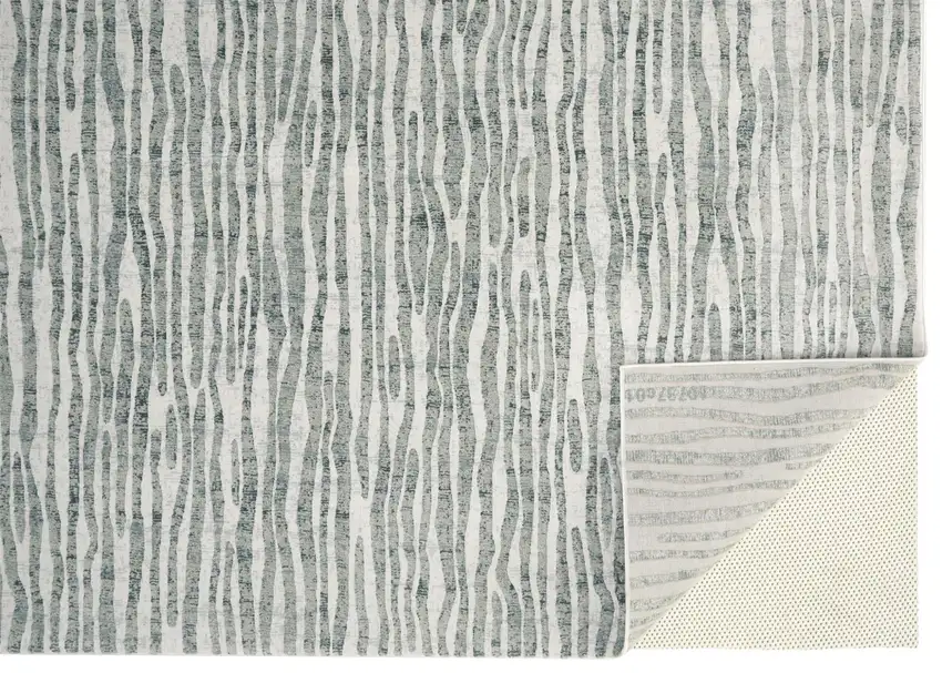 Gray Green And Ivory Striped Distressed Stain Resistant Area Rug Photo 2