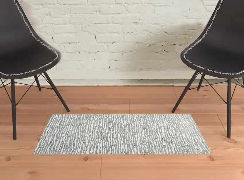 Gray Green And Ivory Striped Distressed Stain Resistant Area Rug Photo 3