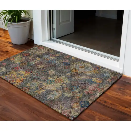 Gray Green And Terra Cotta Floral Washable Indoor Outdoor Area Rug Photo 1
