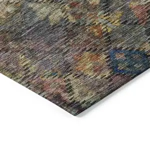 Photo of Gray Green And Terra Cotta Floral Washable Indoor Outdoor Area Rug