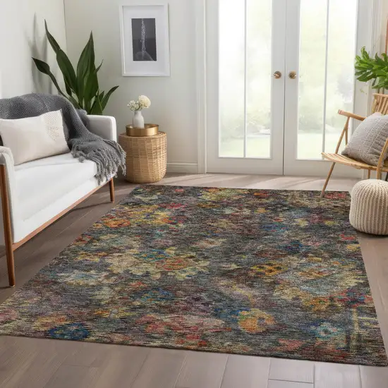 Gray Green And Terra Cotta Floral Washable Indoor Outdoor Area Rug Photo 9