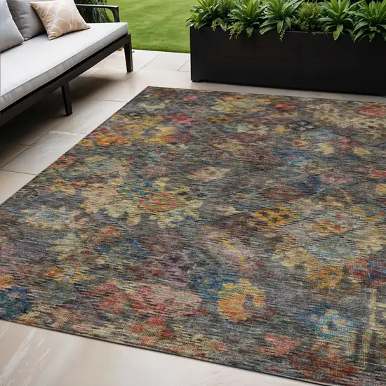 Gray Green And Terra Cotta Floral Washable Indoor Outdoor Area Rug Photo 1