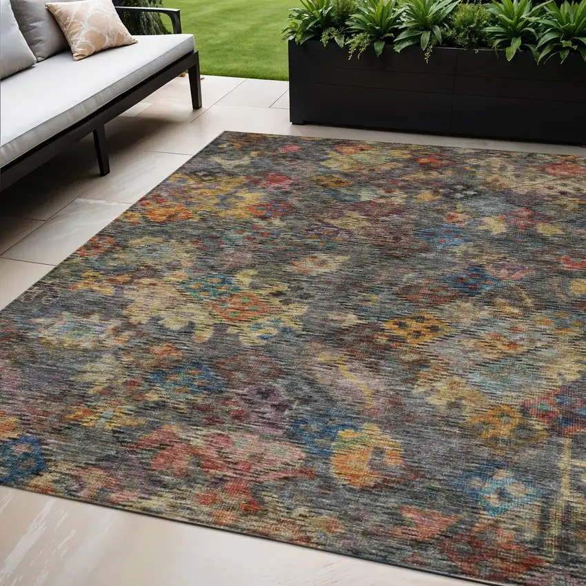 Gray Green And Terra Cotta Floral Washable Indoor Outdoor Area Rug Photo 1