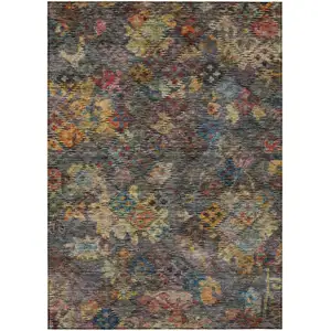 Photo of Gray Green And Terra Cotta Floral Washable Indoor Outdoor Area Rug