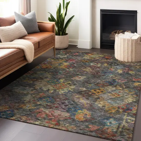 Gray Green And Terra Cotta Floral Washable Indoor Outdoor Area Rug Photo 9