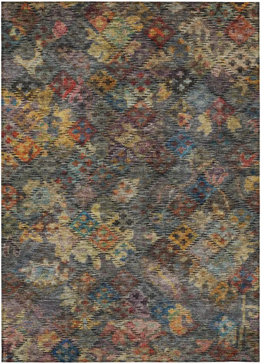 Gray Green And Terra Cotta Floral Washable Indoor Outdoor Area Rug Photo 2