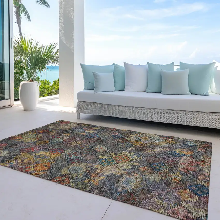 Gray Green And Terra Cotta Floral Washable Indoor Outdoor Area Rug Photo 8