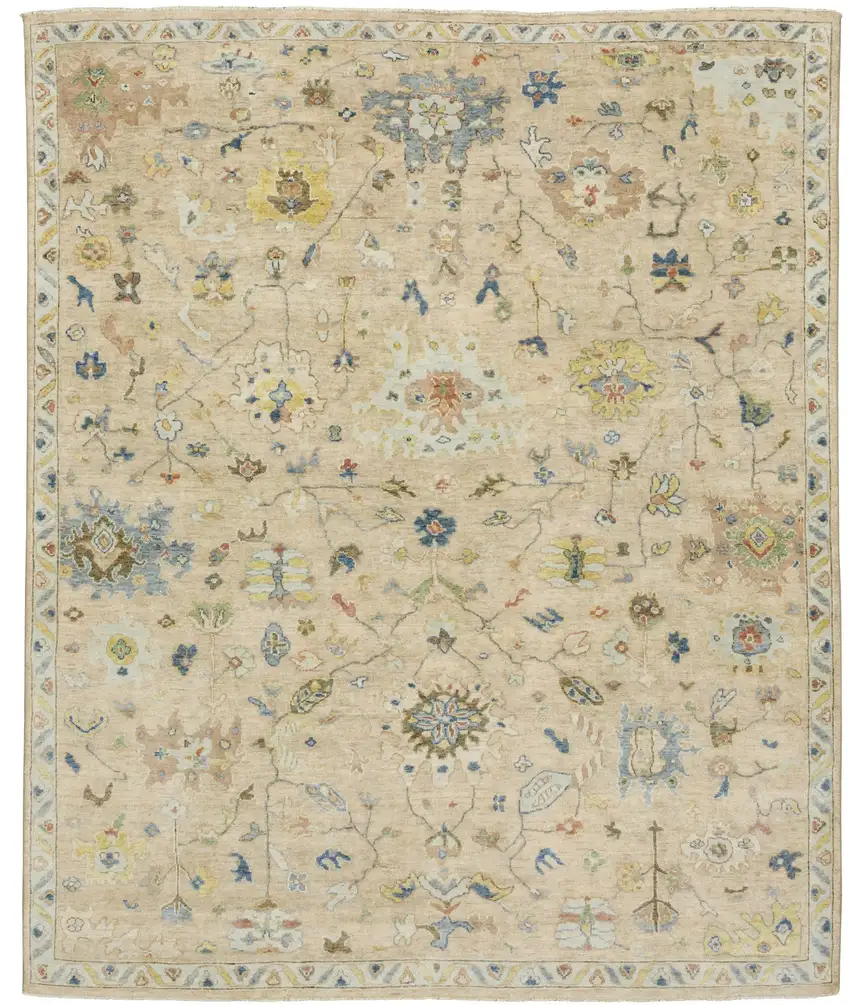 Gray Green And Yellow Wool Oriental Hand Knotted Area Rug With Fringe Photo 2