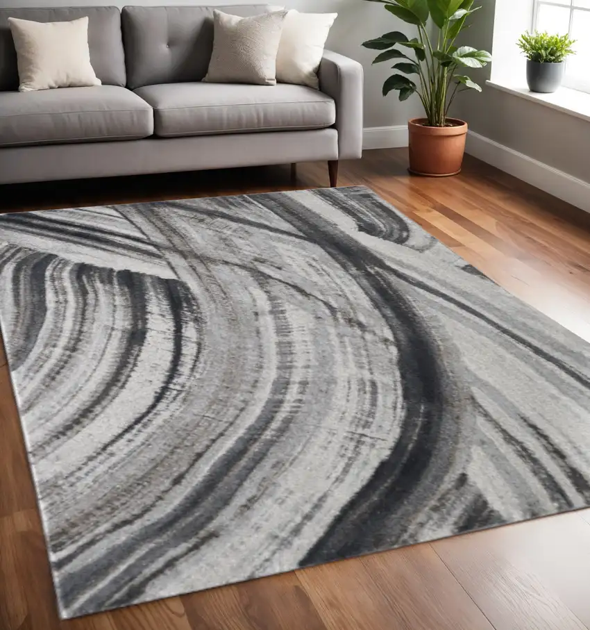 Gray and Ivory Abstract Area Rug Photo 2
