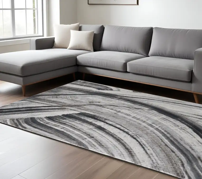 Gray and Ivory Abstract Area Rug Photo 1