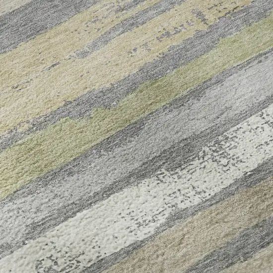 Gray Ivory And Artichoke Green Striped Washable Area Rug With UV Protection Photo 9