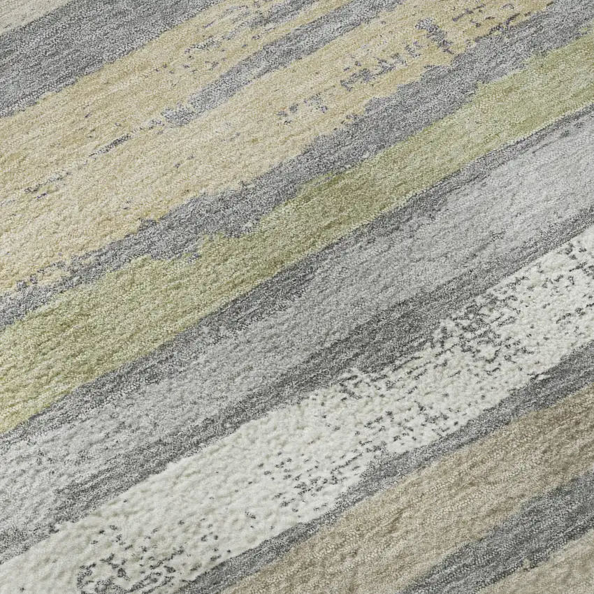 Gray Ivory And Artichoke Green Striped Washable Area Rug With UV Protection Photo 9