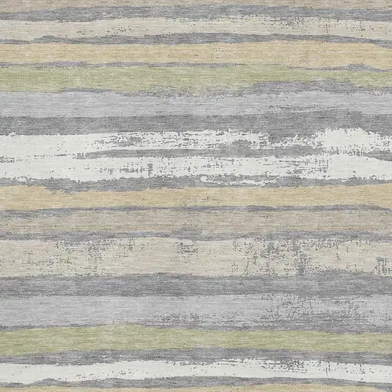 Gray Ivory And Artichoke Green Striped Washable Area Rug With UV Protection Photo 2