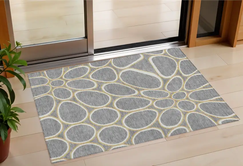 Gray Ivory And Beige Abstract Washable Indoor Outdoor Area Rug Photo 1