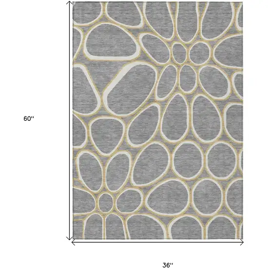 Gray Ivory And Beige Abstract Washable Indoor Outdoor Area Rug Photo 3