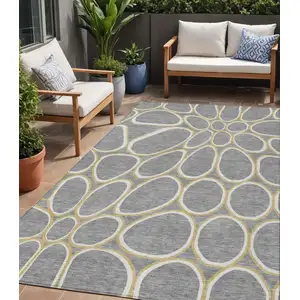 Photo of Gray Ivory And Beige Abstract Washable Indoor Outdoor Area Rug