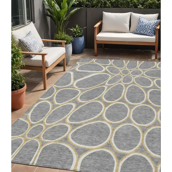 Gray Ivory And Beige Abstract Washable Indoor Outdoor Area Rug Photo 1
