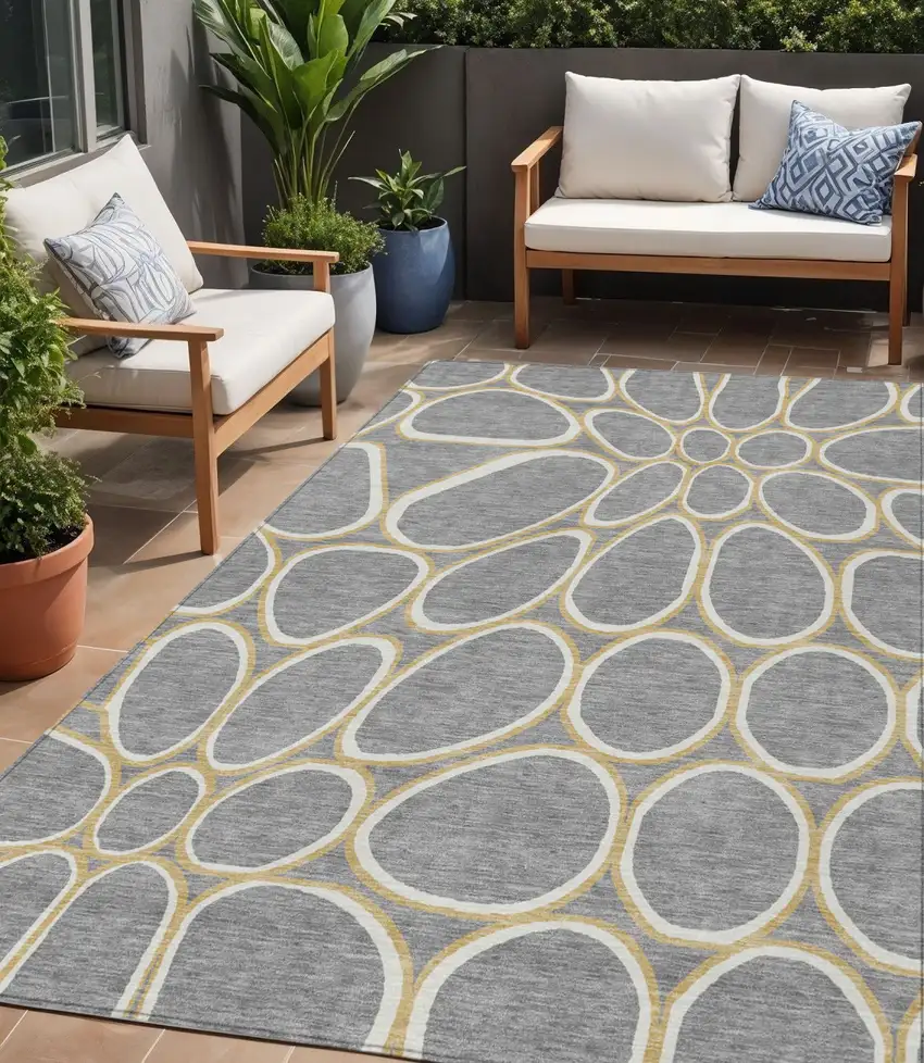 Gray Ivory And Beige Abstract Washable Indoor Outdoor Area Rug Photo 1