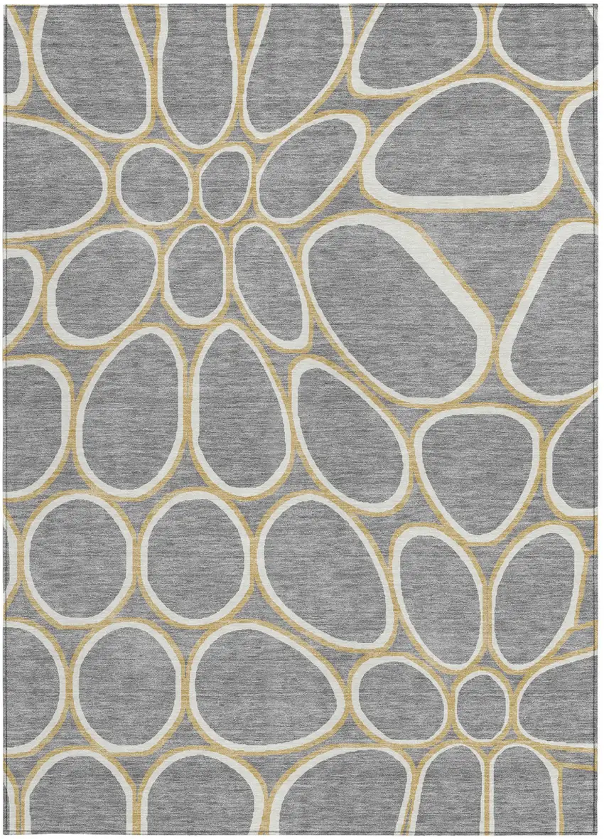 Gray Ivory And Beige Abstract Washable Indoor Outdoor Area Rug Photo 8