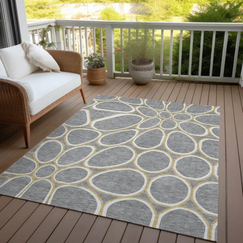 Gray Ivory And Beige Abstract Washable Indoor Outdoor Area Rug Photo 9