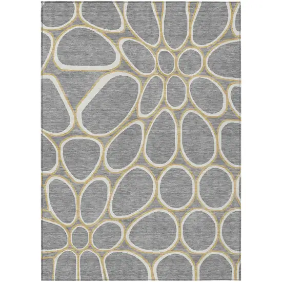 Gray Ivory And Beige Abstract Washable Indoor Outdoor Area Rug Photo 2