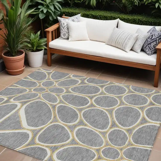 Gray Ivory And Beige Abstract Washable Indoor Outdoor Area Rug Photo 1