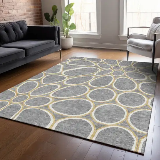 Gray Ivory And Beige Abstract Washable Indoor Outdoor Area Rug Photo 9