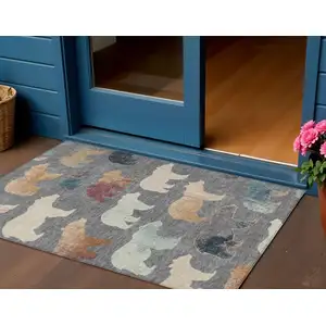 Photo of Gray Ivory And Beige Animal Print Washable Indoor Outdoor Area Rug