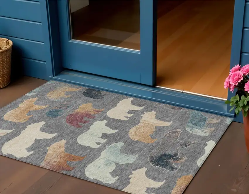 Gray Ivory And Beige Animal Print Washable Indoor Outdoor Area Rug Photo 1