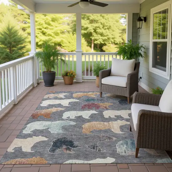 Gray Ivory And Beige Bear Washable Indoor Outdoor Area Rug Photo 9