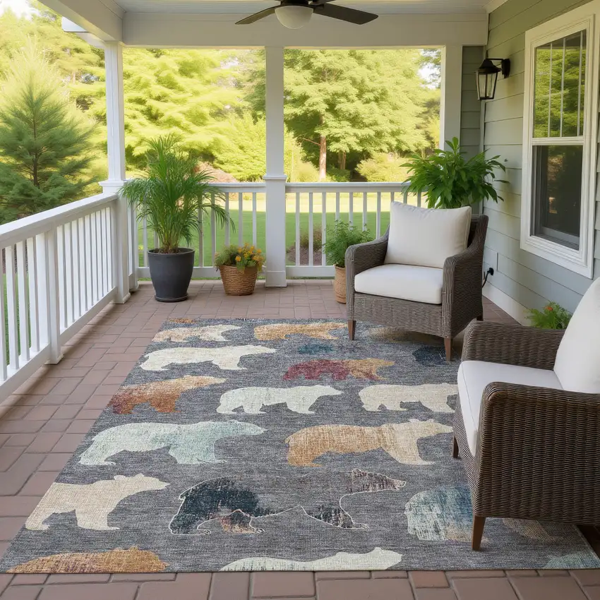 Gray Ivory And Beige Bear Washable Indoor Outdoor Area Rug Photo 9