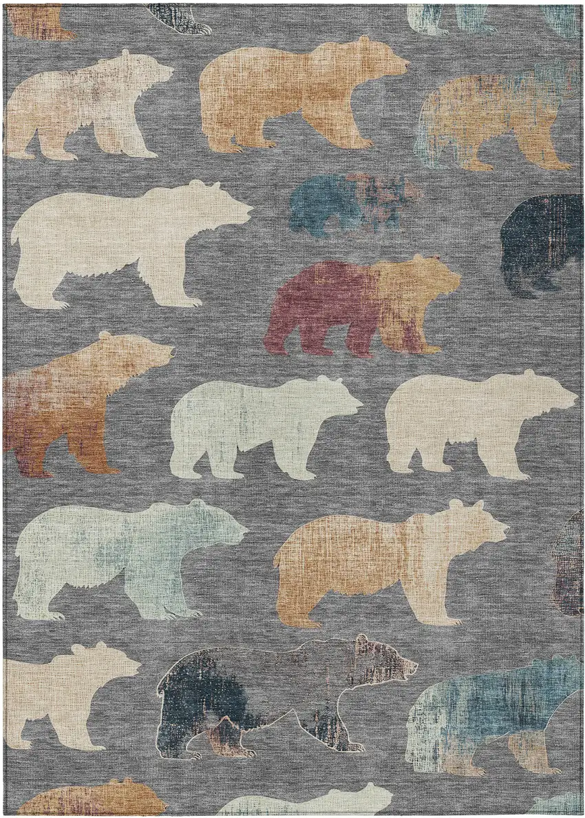 Gray Ivory And Beige Animal Print Washable Indoor Outdoor Area Rug Photo 2