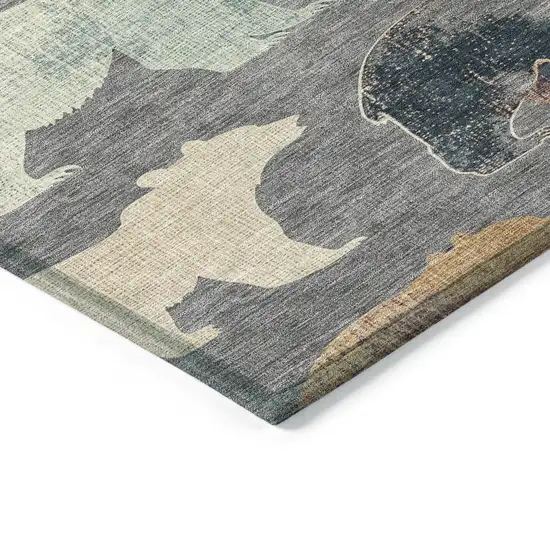 Gray Ivory And Beige Animal Print Washable Indoor Outdoor Area Rug Photo 6