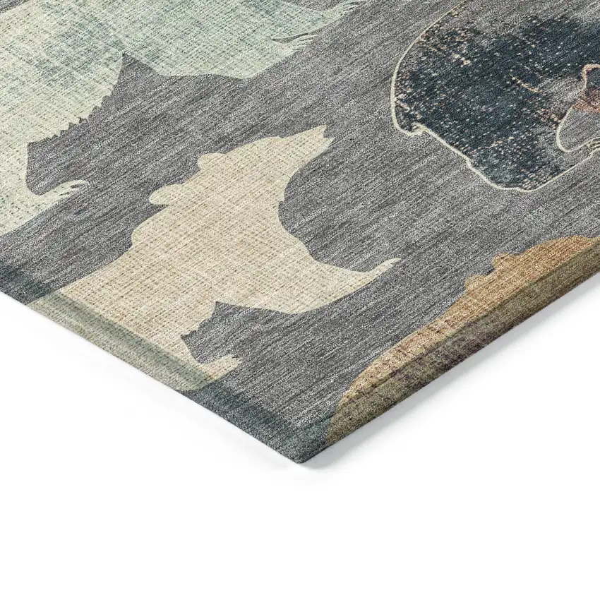 Gray Ivory And Beige Animal Print Washable Indoor Outdoor Area Rug Photo 6