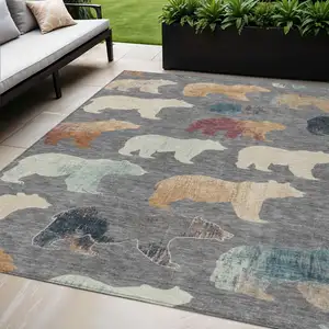 Photo of Gray Ivory And Beige Animal Print Washable Indoor Outdoor Area Rug