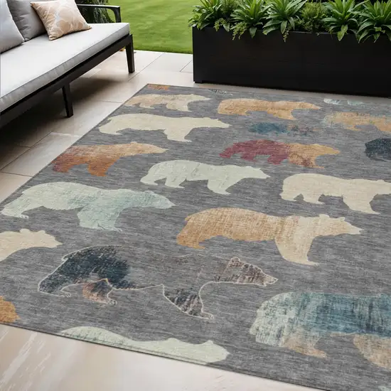 Gray Ivory And Beige Animal Print Washable Indoor Outdoor Area Rug Photo 1