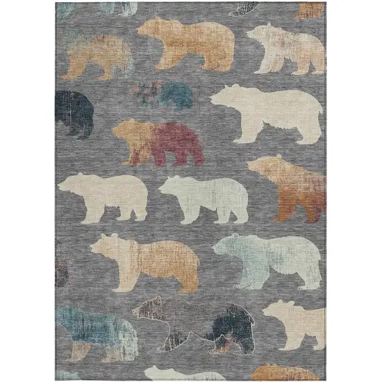 Gray Ivory And Beige Animal Print Washable Indoor Outdoor Area Rug Photo 4