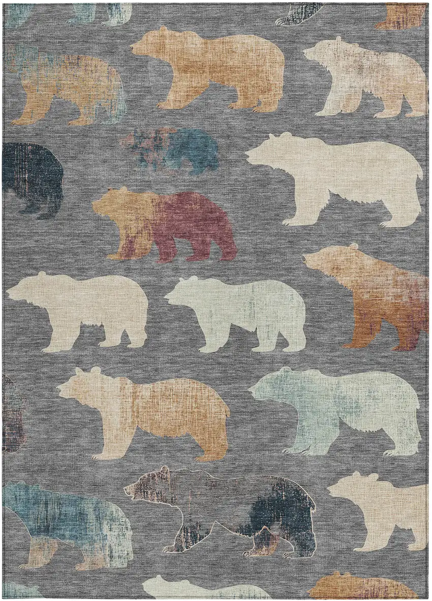 Gray Ivory And Beige Animal Print Washable Indoor Outdoor Area Rug Photo 4