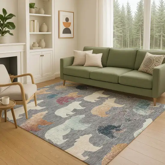 Gray Ivory And Beige Animal Print Washable Indoor Outdoor Area Rug Photo 9