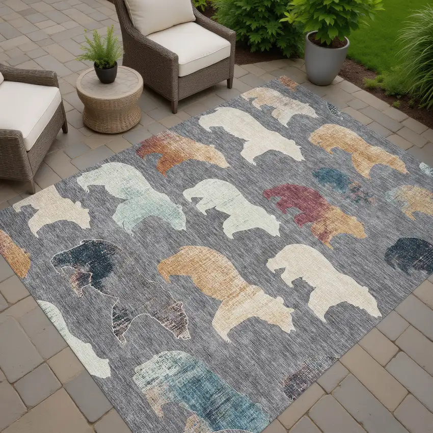 Gray Ivory And Beige Animal Print Washable Indoor Outdoor Area Rug Photo 8