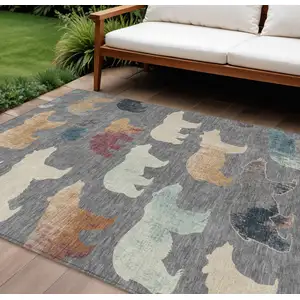 Photo of Gray Ivory And Beige Animal Print Washable Indoor Outdoor Area Rug