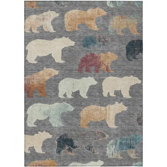Gray Ivory And Beige Animal Print Washable Indoor Outdoor Area Rug Photo 2