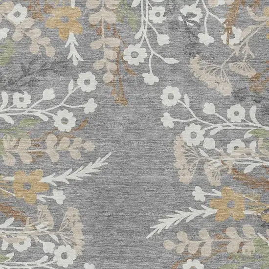 Gray Ivory And Beige Floral Washable Indoor Outdoor Area Rug Photo 7
