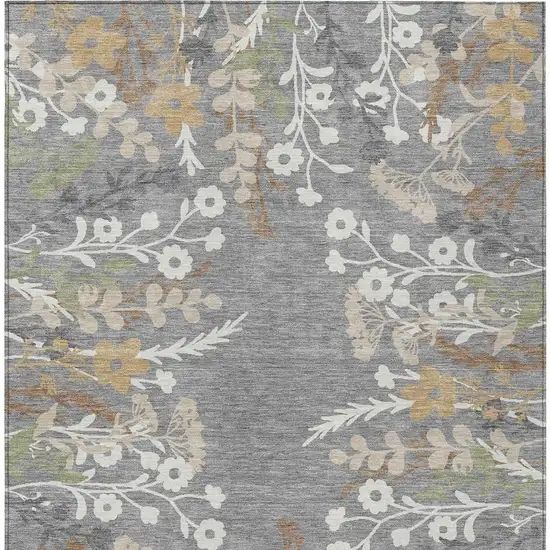 Gray Ivory And Beige Floral Washable Indoor Outdoor Area Rug Photo 4