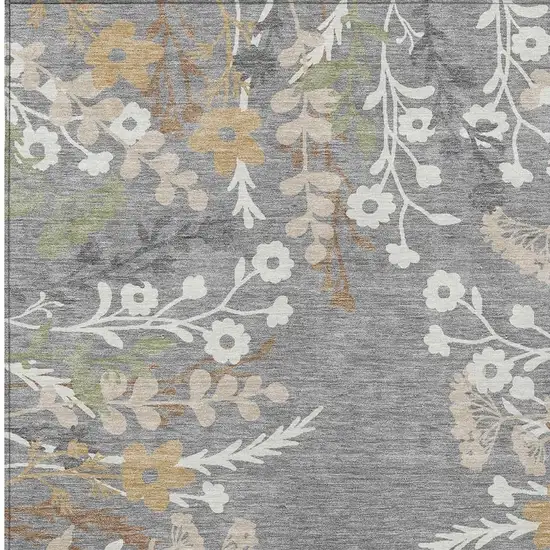 Gray Ivory And Beige Floral Washable Indoor Outdoor Area Rug Photo 7