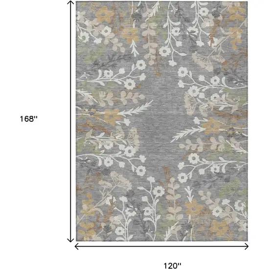 Gray Ivory And Beige Floral Washable Indoor Outdoor Area Rug Photo 3